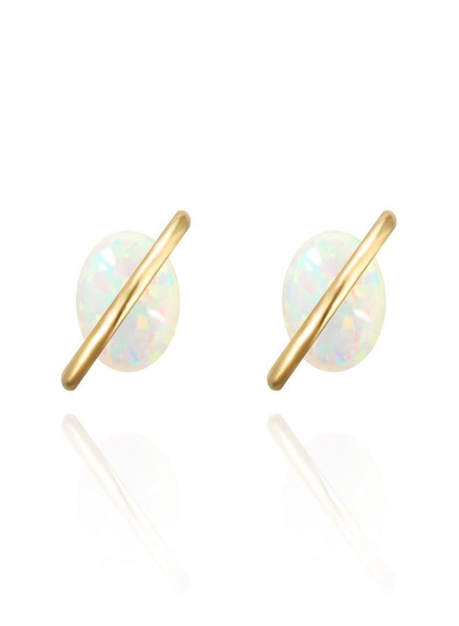 MustHave Planet 18K Rose/White/Yellow Gold Plated 925 Sterling Silver Post Dainty Opal Stud Earrings, White/Green/Pink Opal Earrings (Yellow Gold) - Image 1